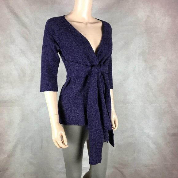 ANTHROPOLOGIE Wool Blend Wrap Sweater Purple Size SMALL - Picture 9 of 11